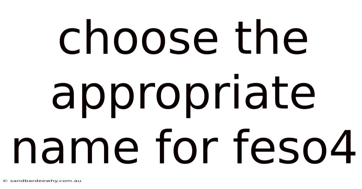 Choose The Appropriate Name For Feso4