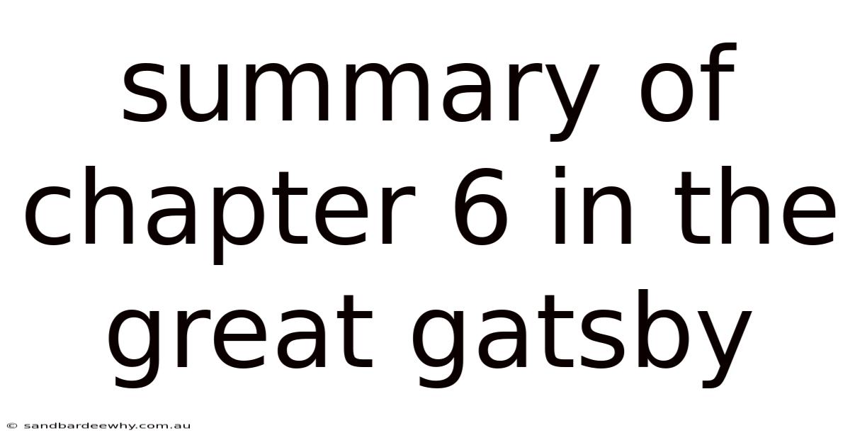 Summary Of Chapter 6 In The Great Gatsby